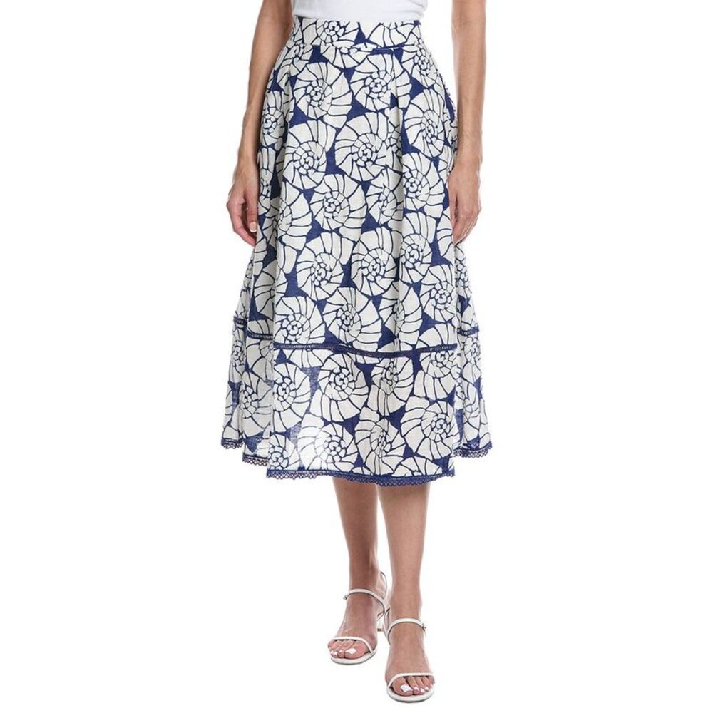 Tyler Böe Womens  Elise Linen-Blend Midi Skirt, Blue